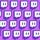 A repeating pattern of Twitch logos on a purple background.